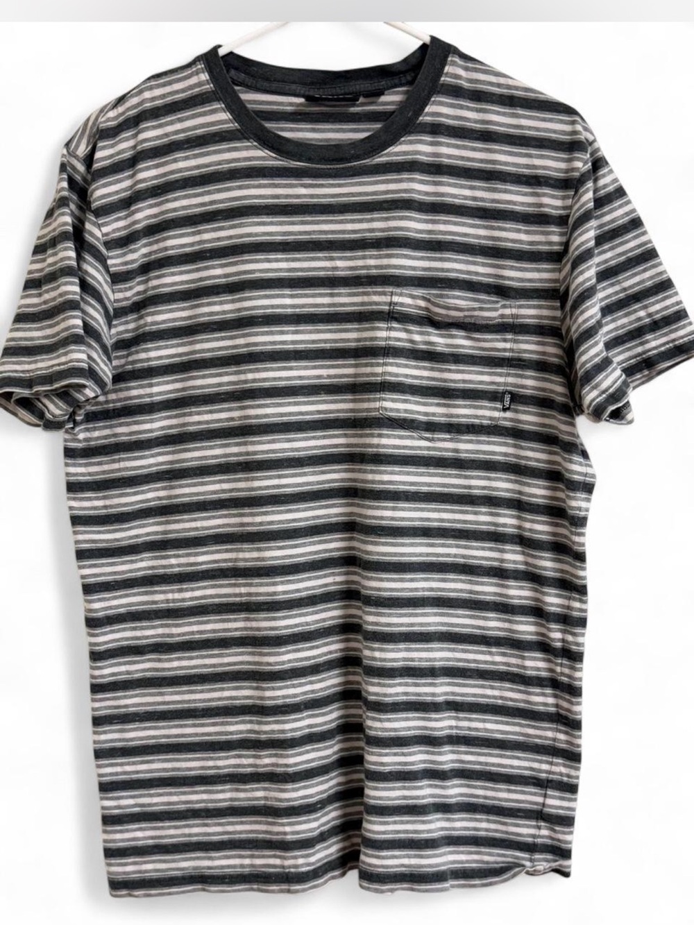 Vans Black & Gray Striped Pocket Crew Tee